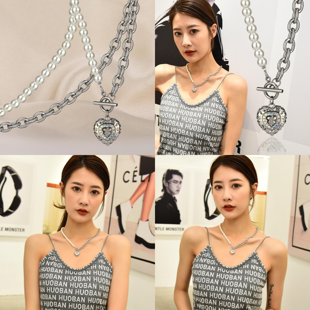 Steel Titanium Eyecatching Pearl Necklace For Women Contemporary Heart Choker Perfect For Casual Wear - Image 2