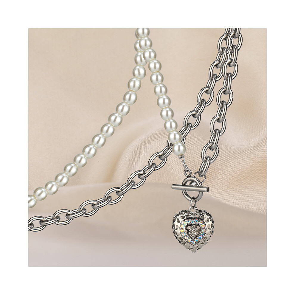 Steel Titanium Eyecatching Pearl Necklace For Women Contemporary Heart Choker Perfect For Casual Wear - Image 6