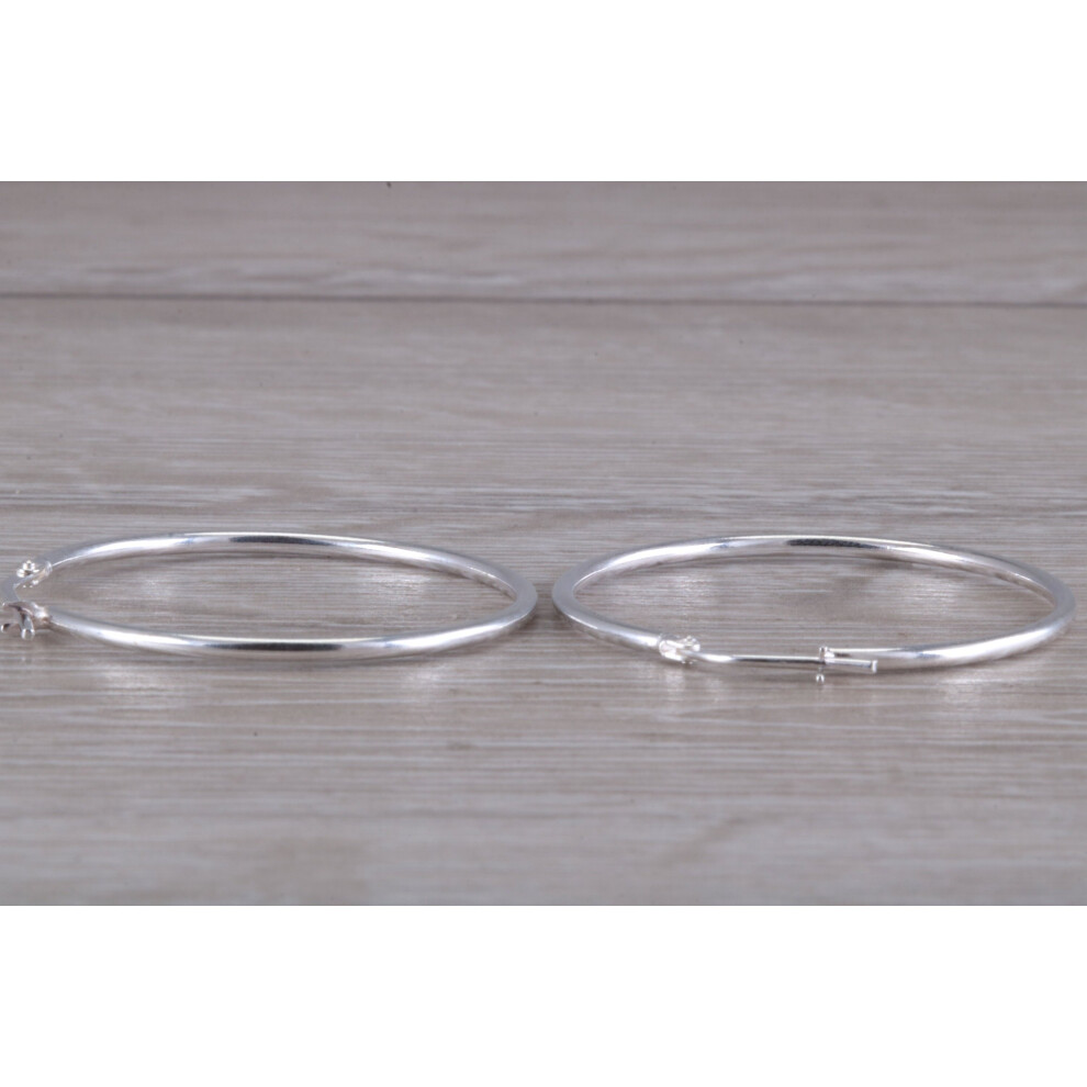 Sterling Silver 35mm Round Sleeper Hoop Earrings - Image 3
