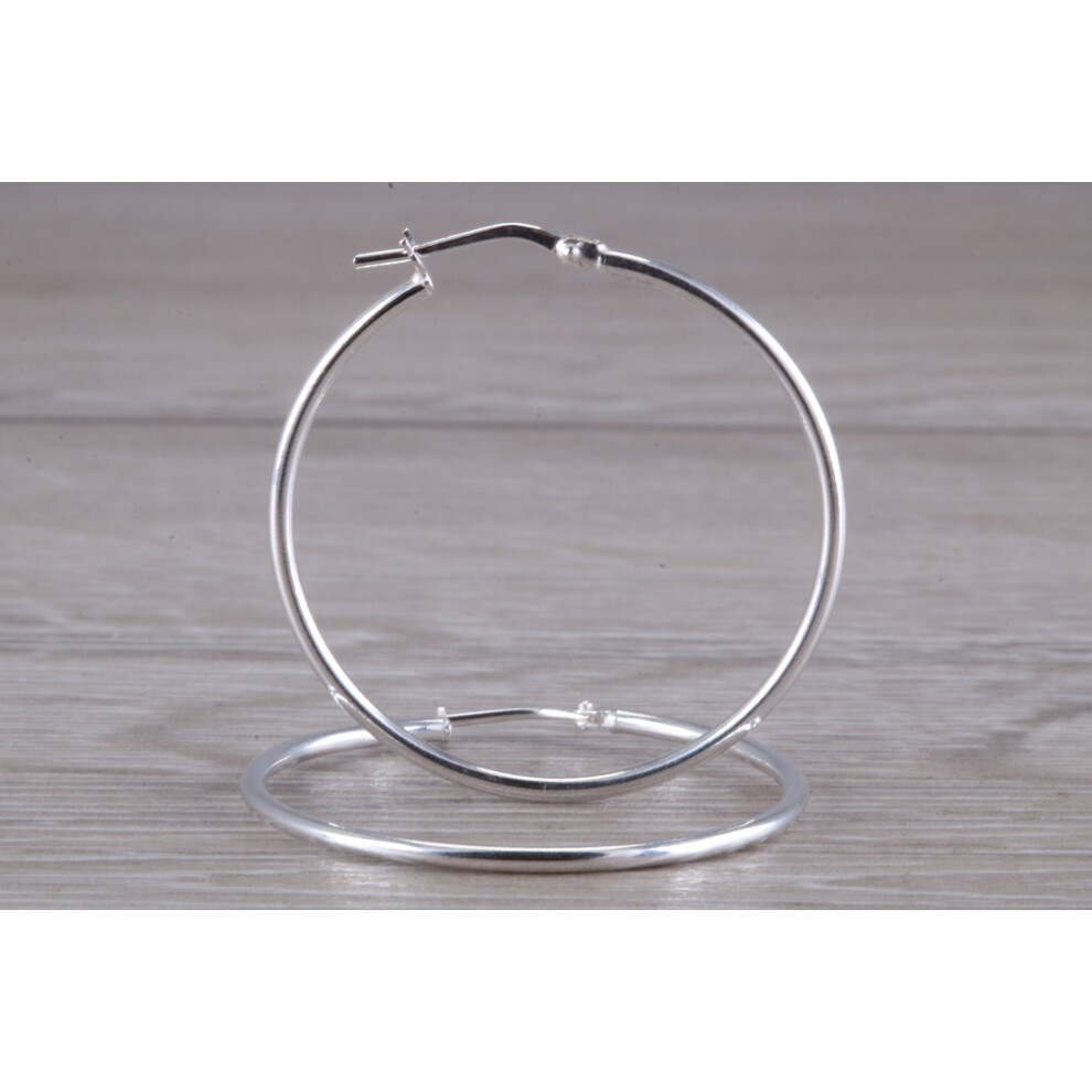 Sterling Silver 35mm Round Sleeper Hoop Earrings - Image 4