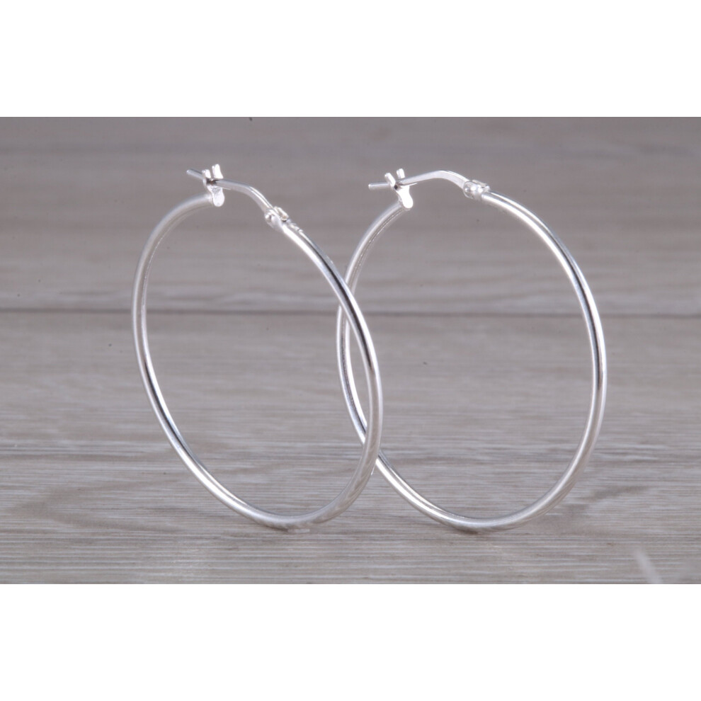 Sterling Silver 35mm Round Sleeper Hoop Earrings - Image 5