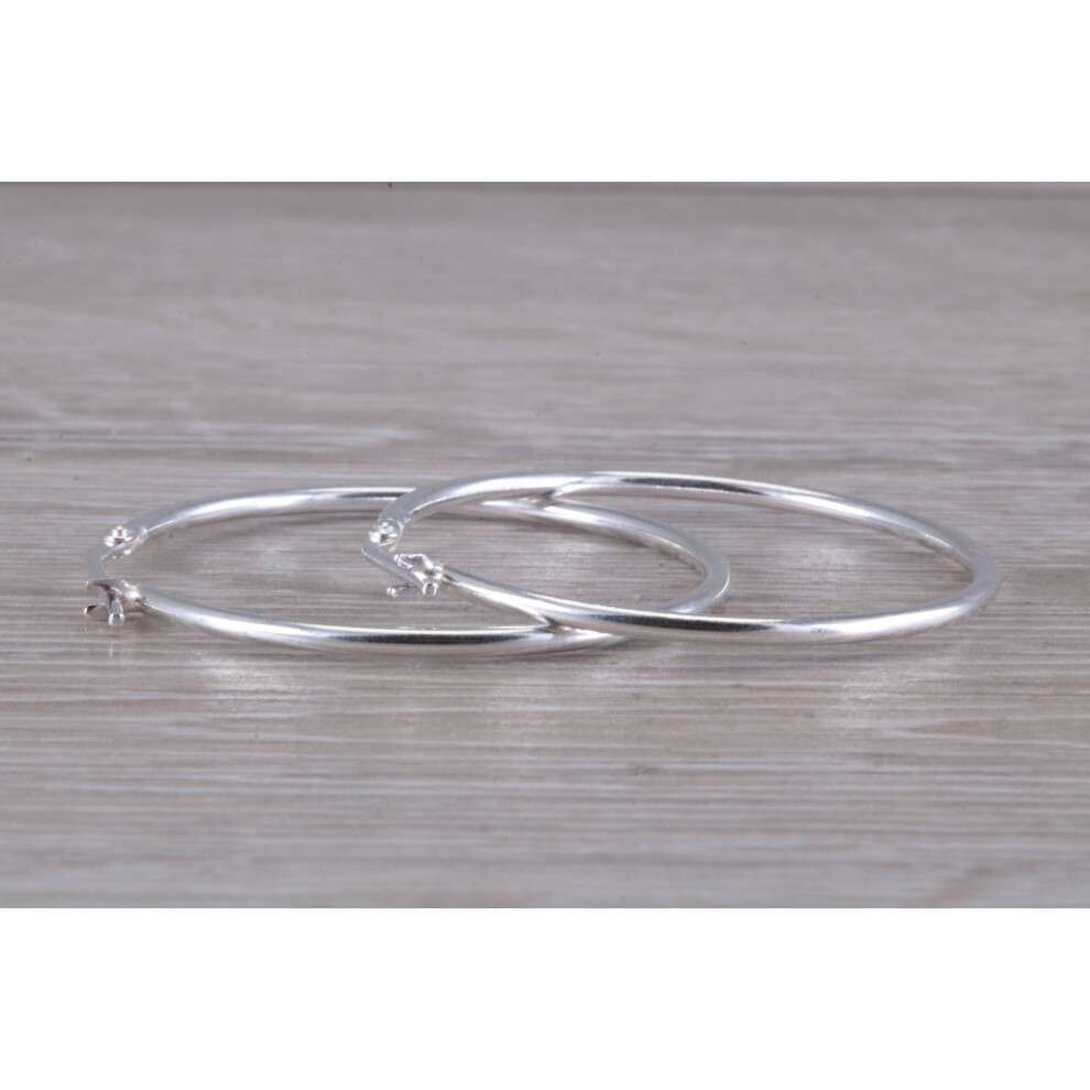 Sterling Silver 35mm Round Sleeper Hoop Earrings - Image 6
