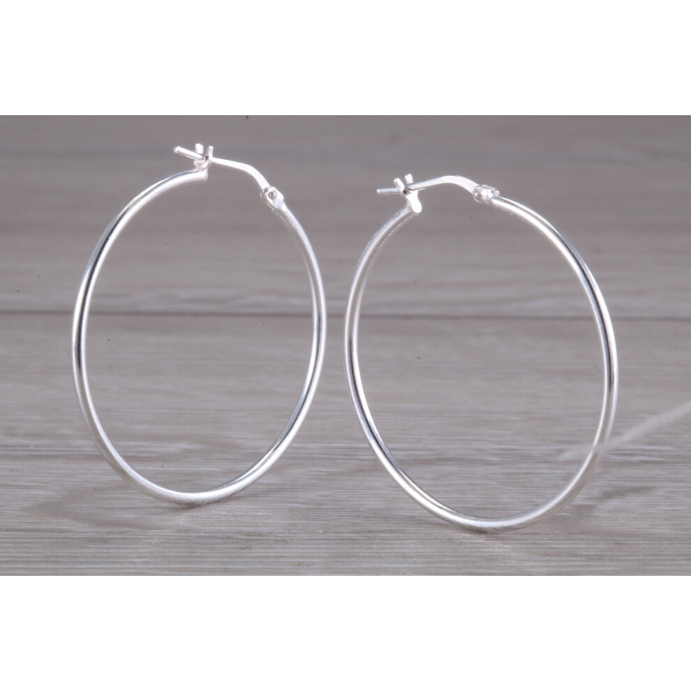 Sterling Silver 35mm Round Sleeper Hoop Earrings - Image 7