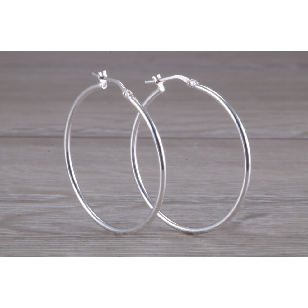 Sterling Silver 35mm Round Sleeper Hoop Earrings