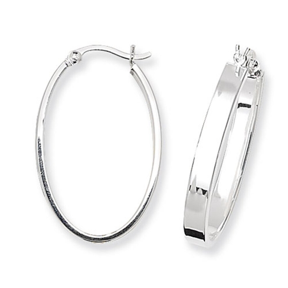 Sterling Silver Flat Oval Hoop Earrings