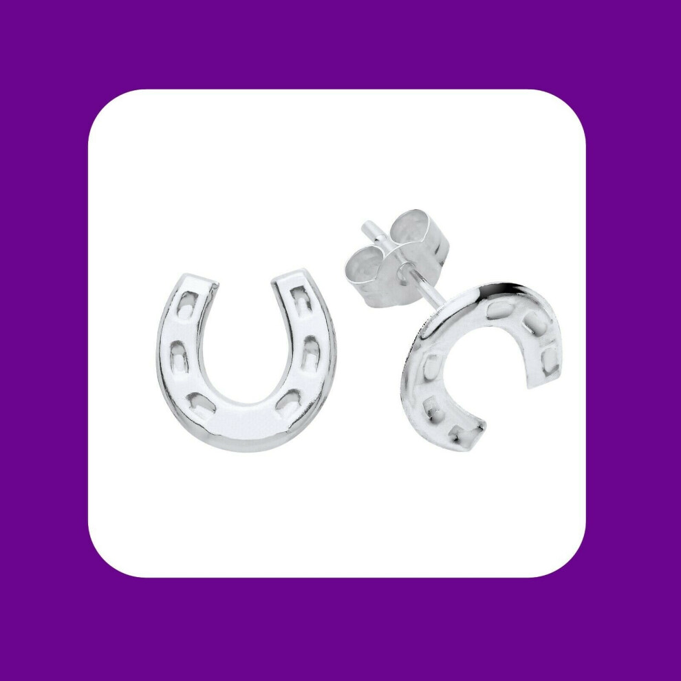 Sterling Silver Horseshoe Earrings 925 Hallmark 8mm Stud Ladies Studs Boxed New - Image 3