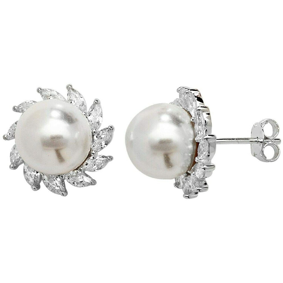 Sterling Silver Pearl Earrings Gemstone Stud 925 Hallmark British Made