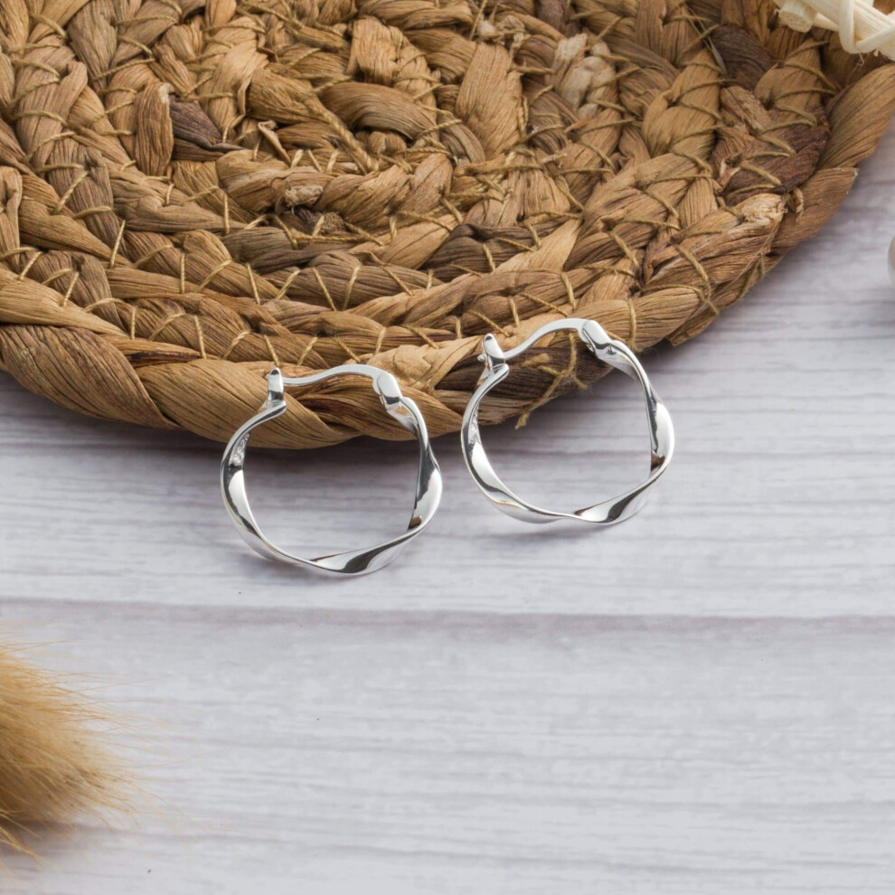 Sterling Silver Twist Hoop Earrings - Image 4