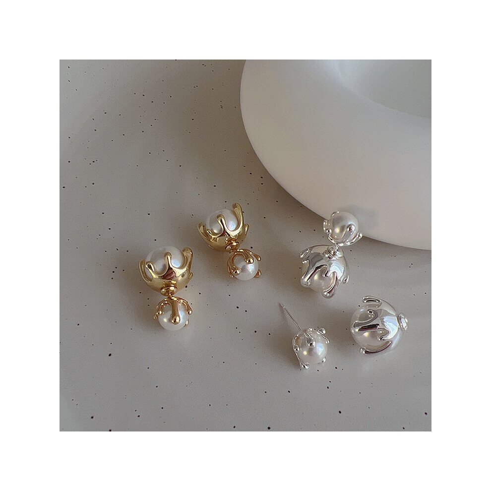 Stud Earring Liquid Metal Pearl Earrings Female Retro Joker Female Women Jewelry - Image 2