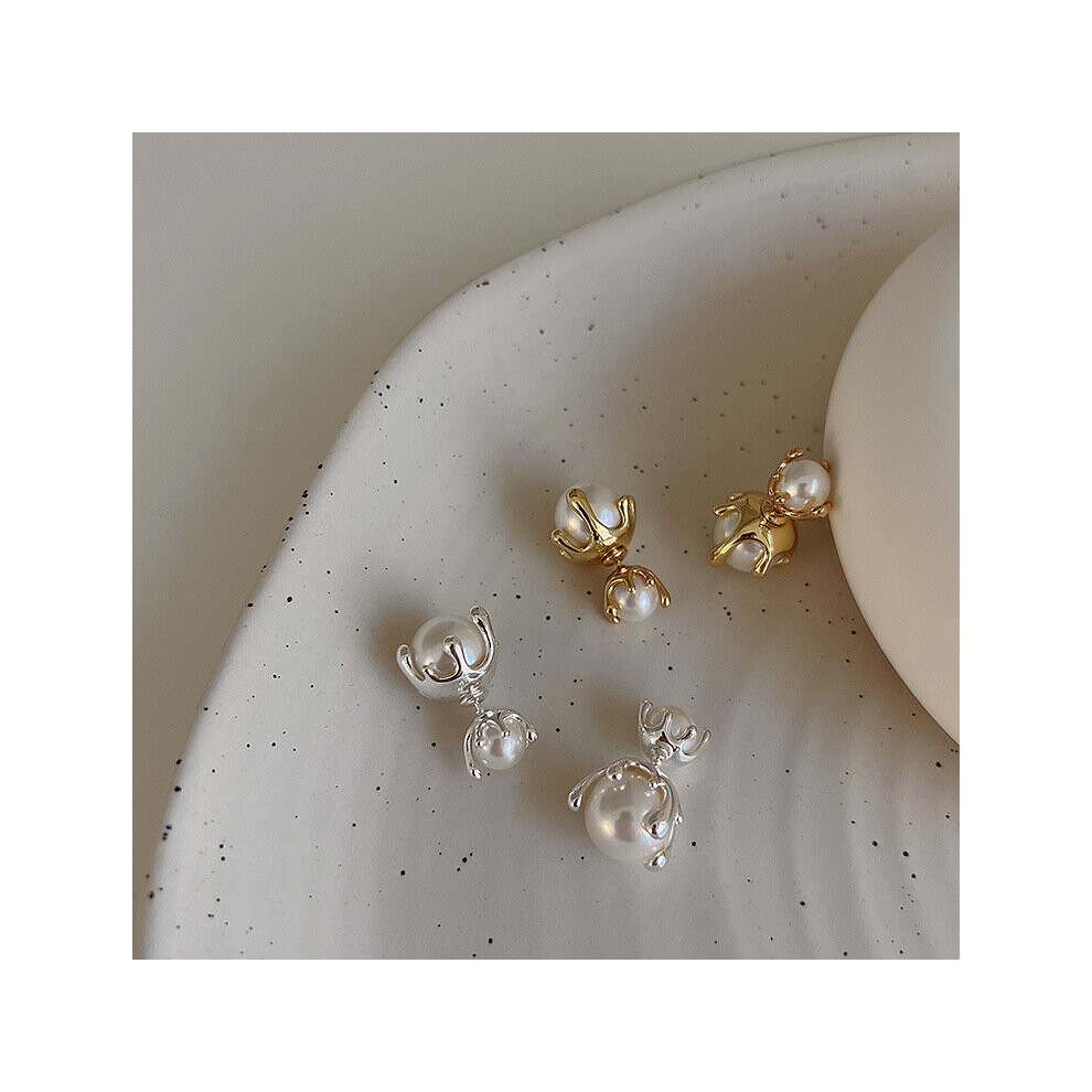 Stud Earring Liquid Metal Pearl Earrings Female Retro Joker Female Women Jewelry - Image 3