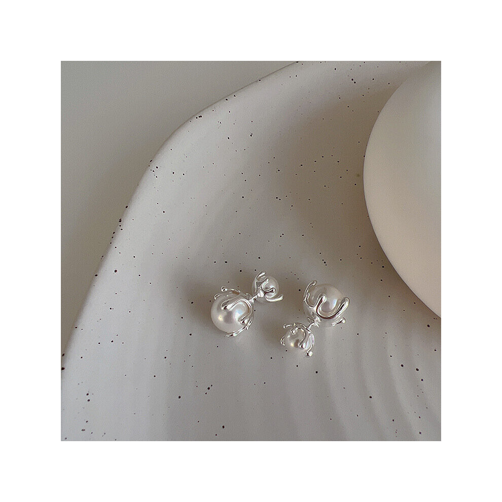 Stud Earring Liquid Metal Pearl Earrings Female Retro Joker Female Women Jewelry - Image 4