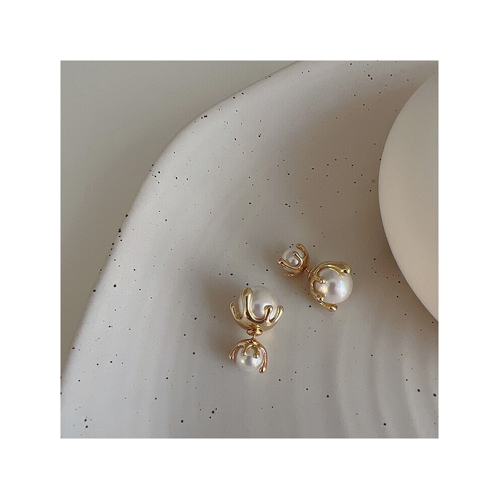 Stud Earring Liquid Metal Pearl Earrings Female Retro Joker Female Women Jewelry - Image 7