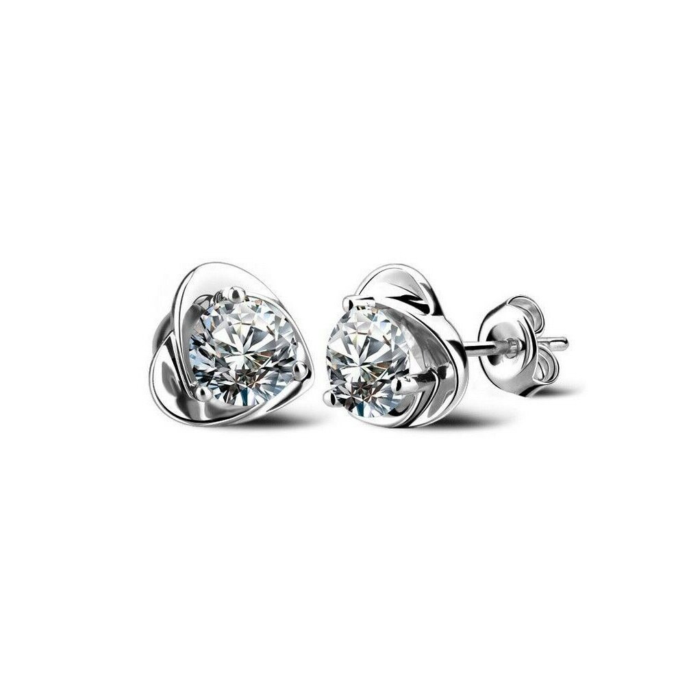 (Style 45) Women/Girls 925 Silver Stud Earrings Heart Crystal Wedding Stud Earrings UK