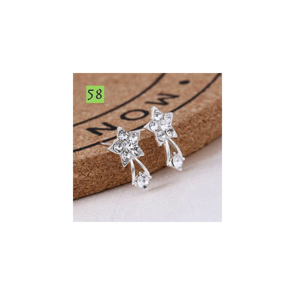 (Style 58) 925 Sterling Silver Stud Earrings Rhinestone Crystal Womens Girls Gift Earring