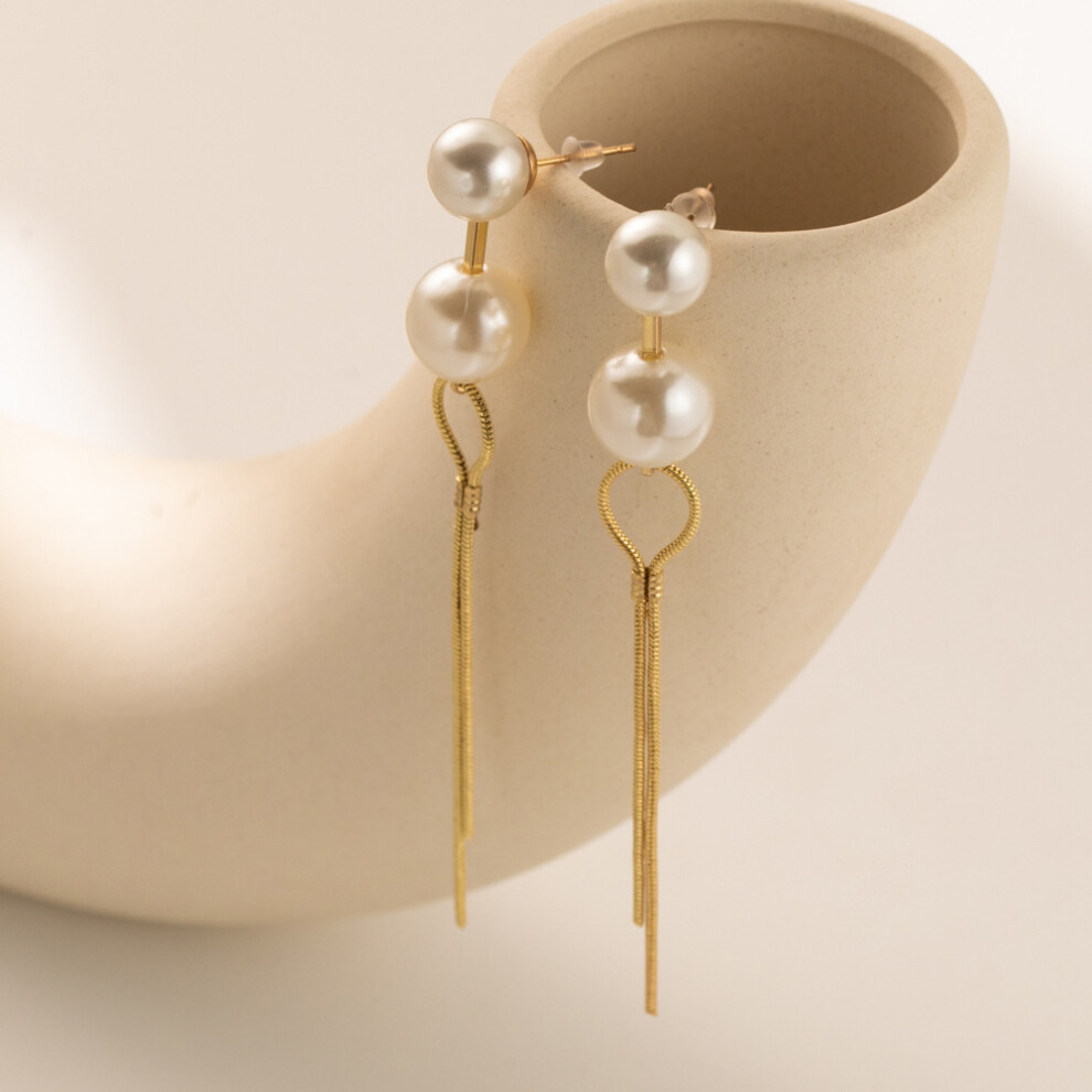 Stylish Long Faux Pearl Earrings For Women Trendy Geometric Chain Dangles - Image 5