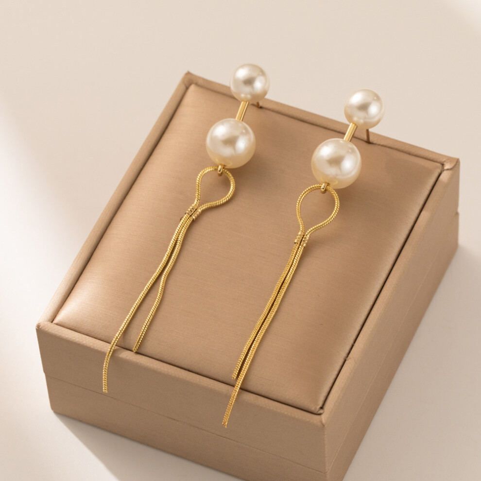 Stylish Long Faux Pearl Earrings For Women Trendy Geometric Chain Dangles - Image 6