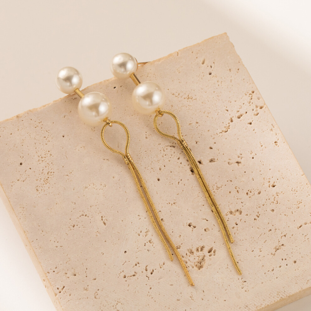 Stylish Long Faux Pearl Earrings For Women Trendy Geometric Chain Dangles - Image 7