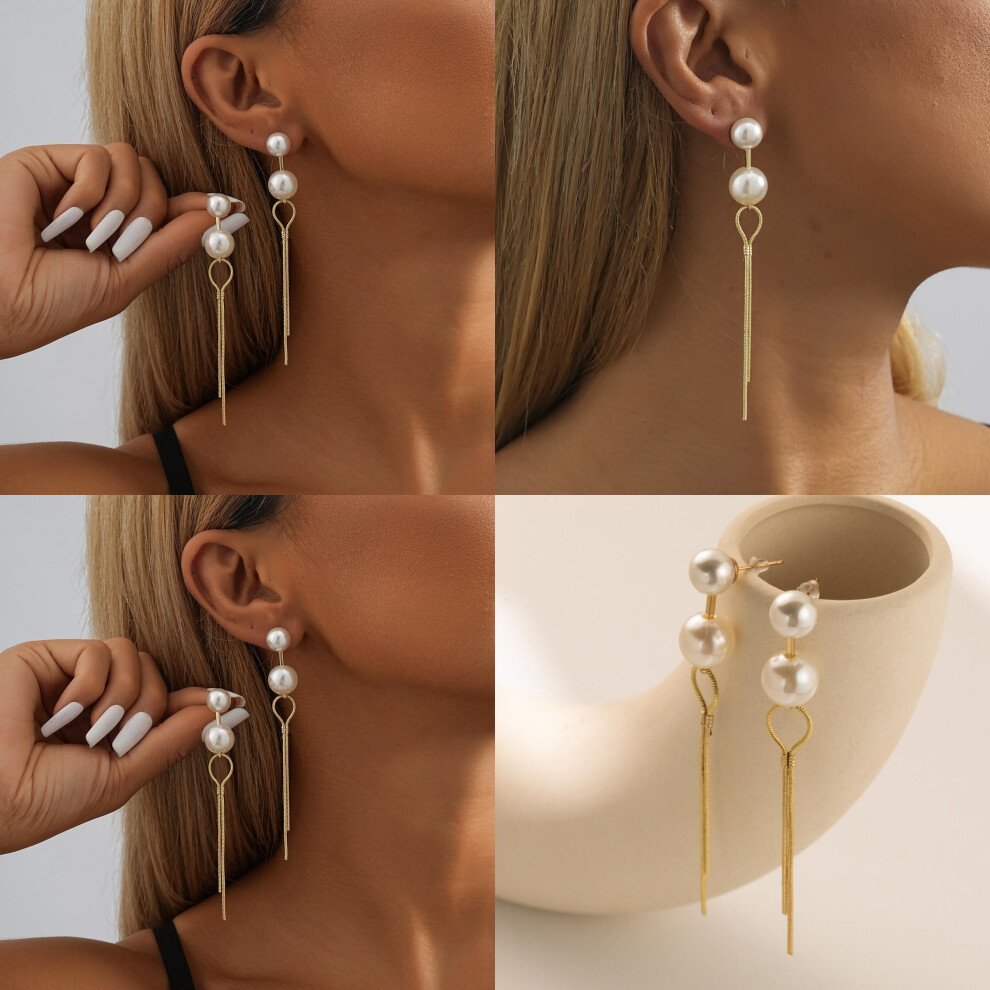 Stylish Long Faux Pearl Earrings For Women Trendy Geometric Chain Dangles