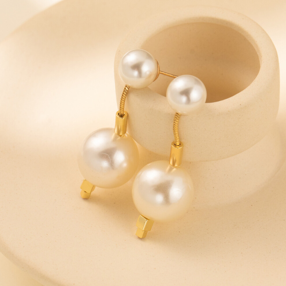 Stylish Womens Geometric Faux Pearl Earrings With Gold Plated Chain Design - Image 5