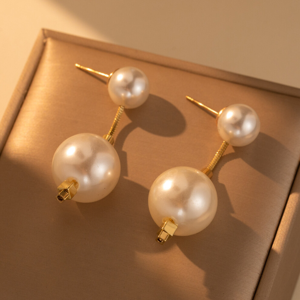 Stylish Womens Geometric Faux Pearl Earrings With Gold Plated Chain Design - Image 6