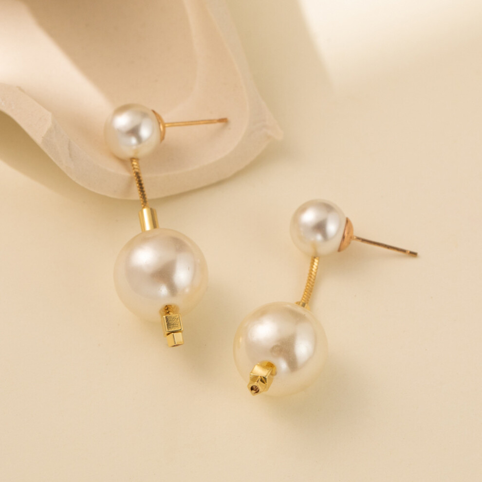 Stylish Womens Geometric Faux Pearl Earrings With Gold Plated Chain Design - Image 7