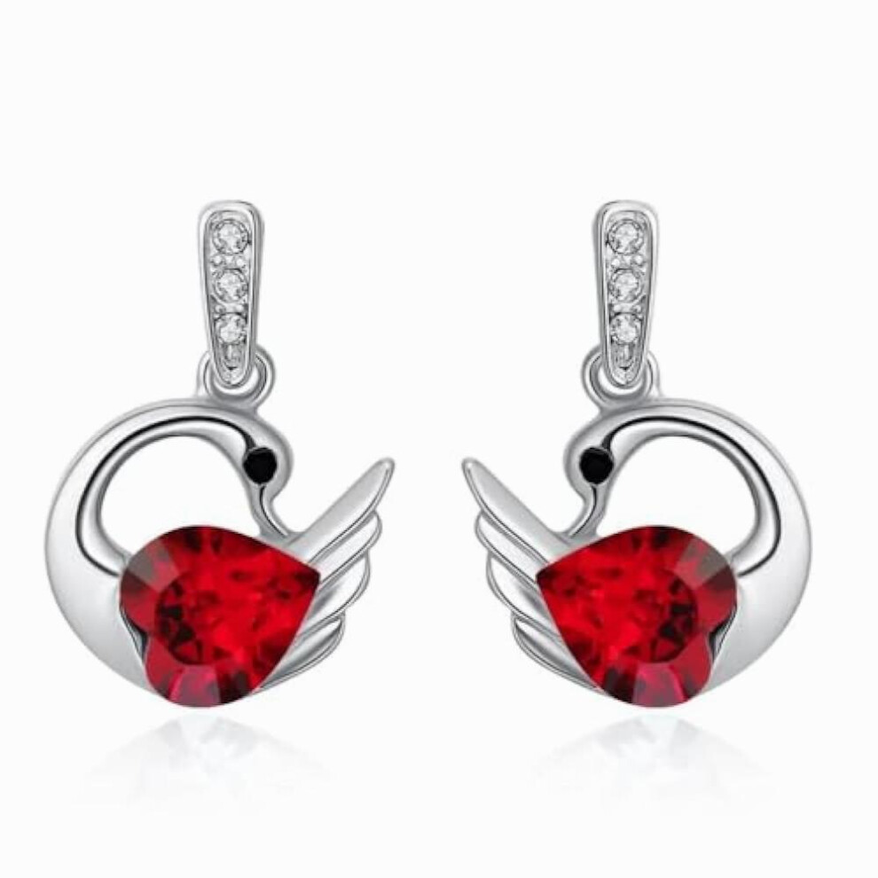 Swan Drop Dangle Earrings With Heart Shaped Crystal, Cut Ruby Earrings, Push Back Findings, Earring Jewellery For Women()