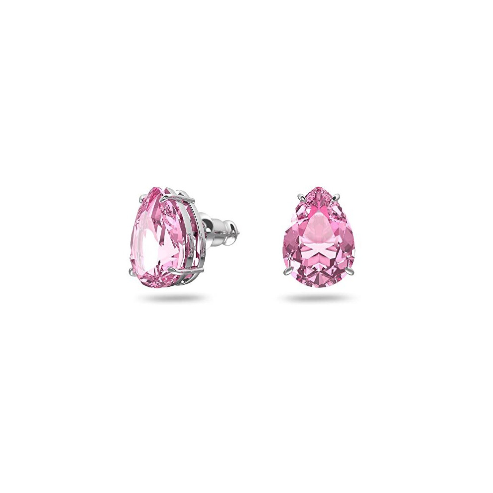 Swarovski Pink Stud Earrings, Pink Teardrop Cut Crystals, Rhodium Plated from the Gema Collection - Image 2