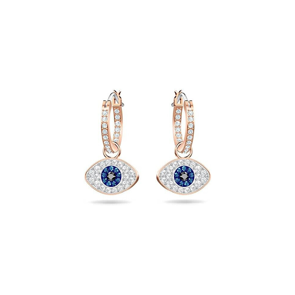 Swarovski Symbolic earrings, Evil eye, Blue, Rose gold-tone plated