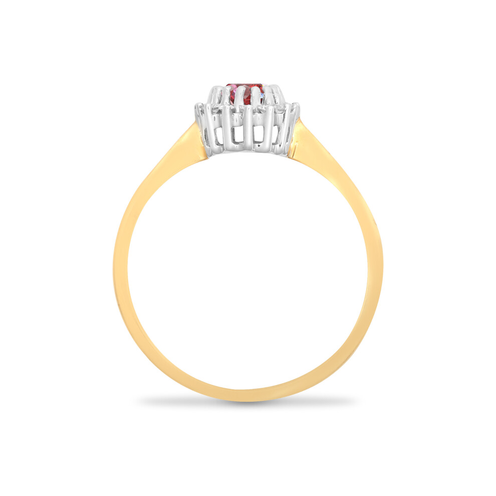 (T) Jewelco London 9ct Yellow Gold Cluster Set H I2 0.12ct Diamond and Oval Red 0.6ct Ruby Classic Royal Cluster Ring 9mm - Image 2