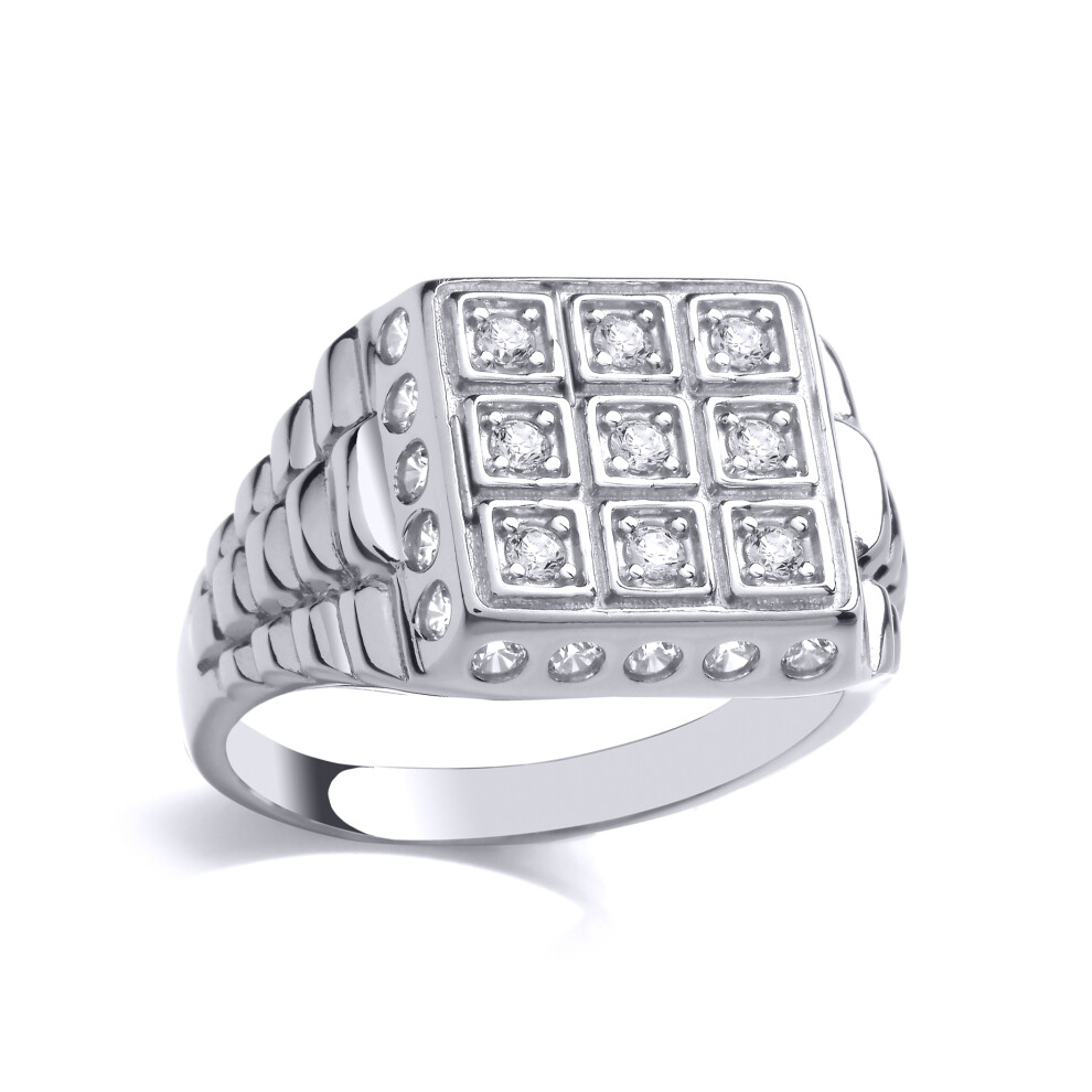 (T) Jewelco London Mens Sterling Silver CZ Signet Ring With Watch Strap Design Signet Ring - GVR921