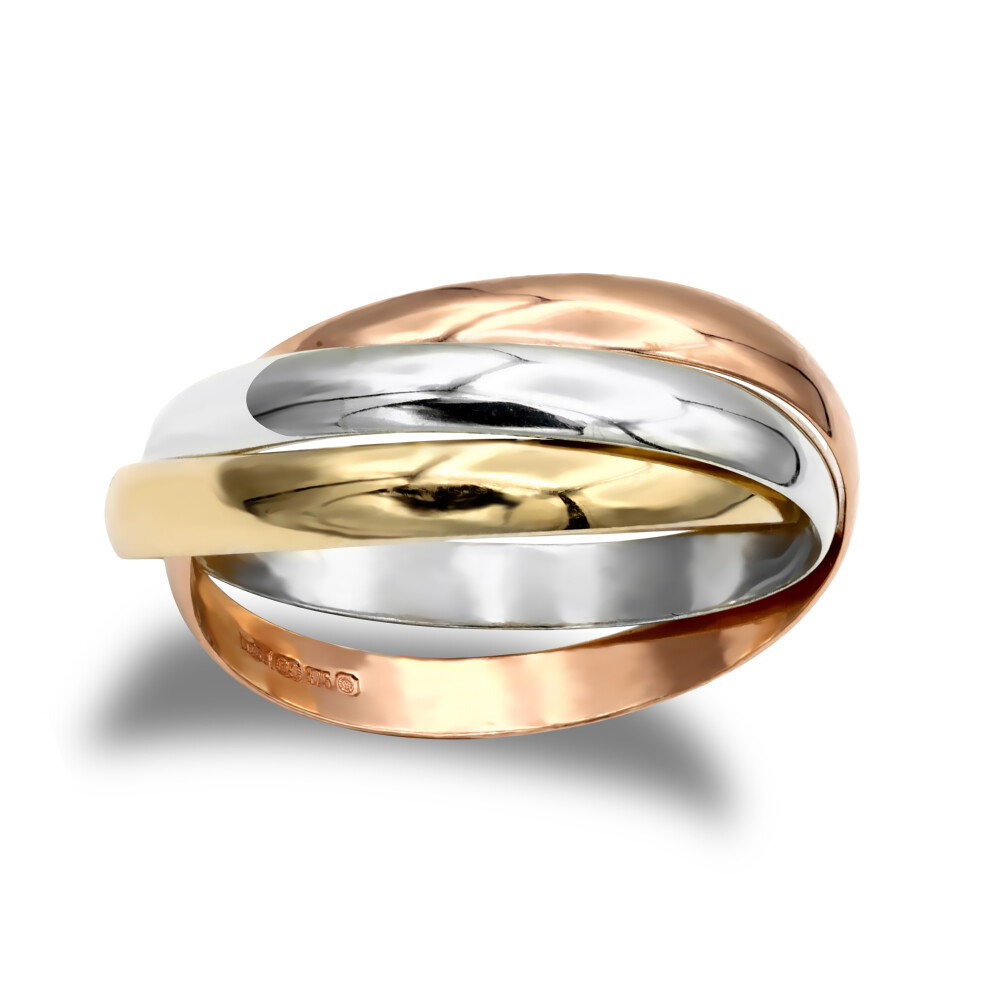 (T) Jewelco London Unisex Solid 9ct Yellow White and Rose Gold Interlocked 3mm Russian Wedding Ring