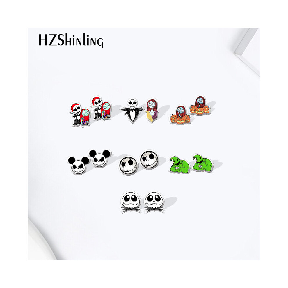 The Nightmare Before Christmas jack and sally Cartoon Anime Acrylic Stud Earrings Resin Epoxy Ear Jewelry - Image 2