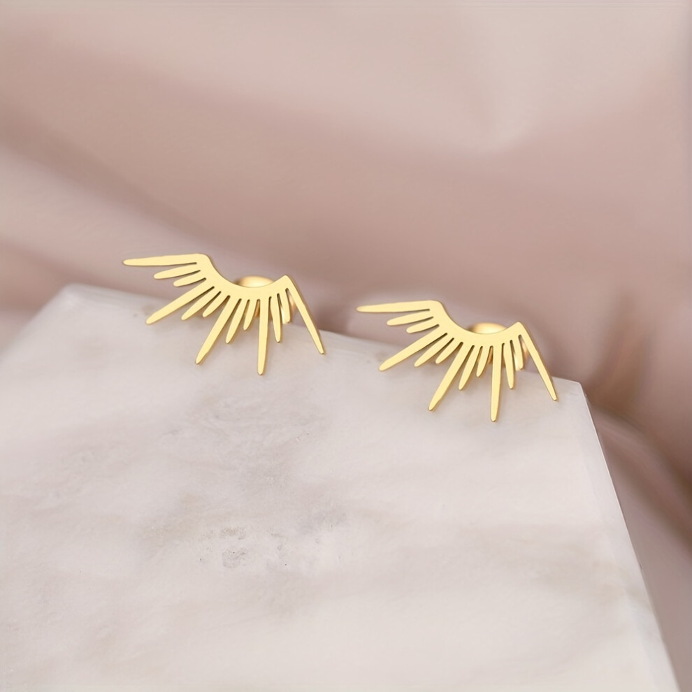 Tiny Half-circle Sun Design Stud Earrings Stainless Steel Jewelry Elegant Leisure Style Suitable For Women Daily Wear Lightweight Earrings - Image 4