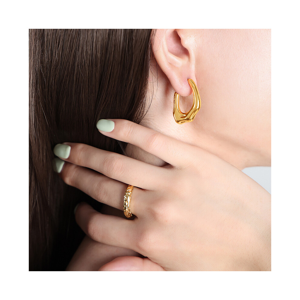 Titanium Irregular C Shape Earrings, 25.2mm Gold-Plated, Vintage Style - Image 2