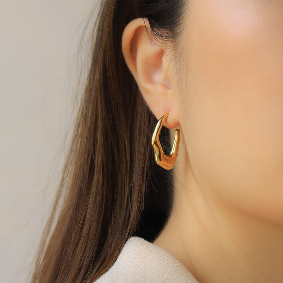 Titanium Irregular C Shape Earrings, 25.2mm Gold-Plated, Vintage Style - Image 3
