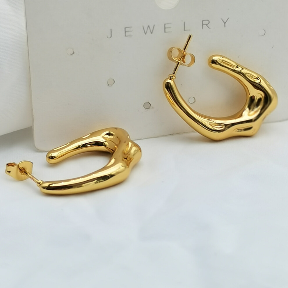 Titanium Irregular C Shape Earrings, 25.2mm Gold-Plated, Vintage Style - Image 5