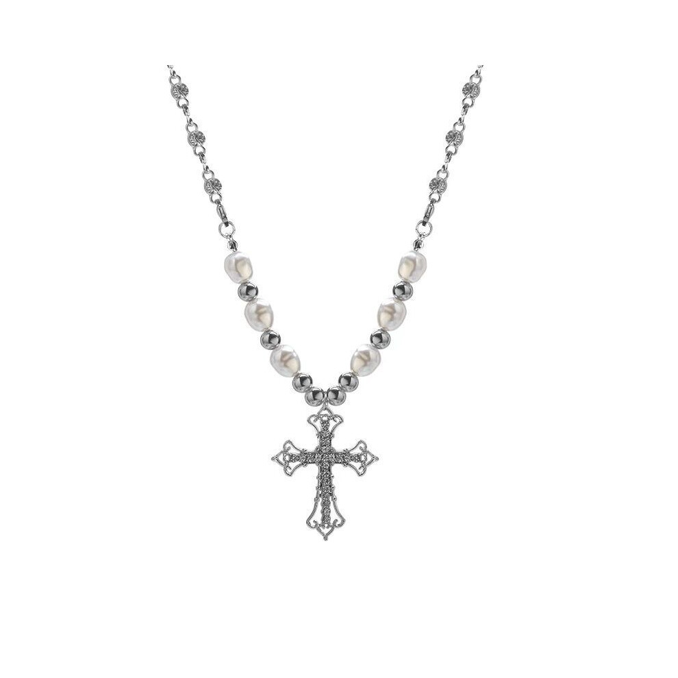 Trendy Gothic Pearl Necklace With Intricate Cross Pendant Ideal For Dark Fashion - Image 7
