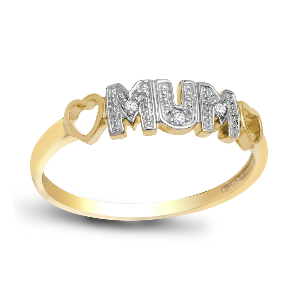 (U) Jewelco London Ladies Solid 9ct Yellow Gold Pave Set Round H I2 0.02ct Diamond MUM Identity Ring 4.5mm