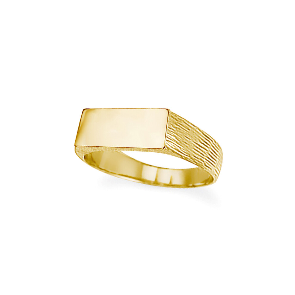 (V) Jewelco London Unisex Solid 9ct Gold Engravable Barked Initial Blank Plate Signet Ring - JIR004
