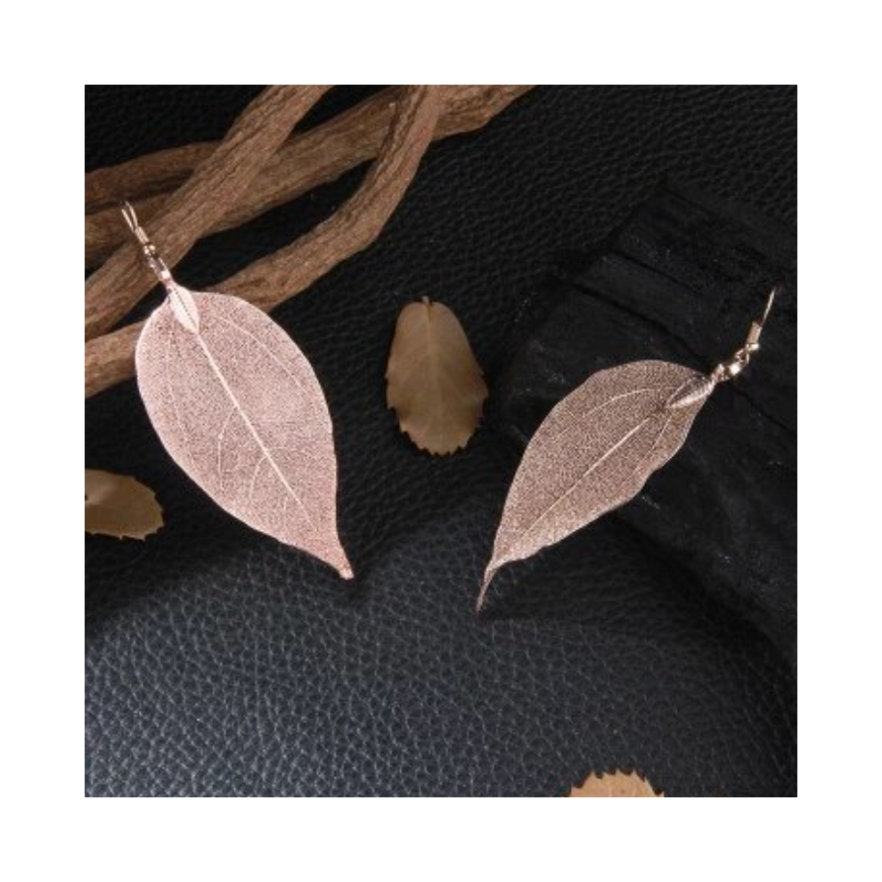 Veile Studios Delicate Filigree Leaf Drop Leaves Ear Studs Long Dangle Earrings Rose Gold - Image 2