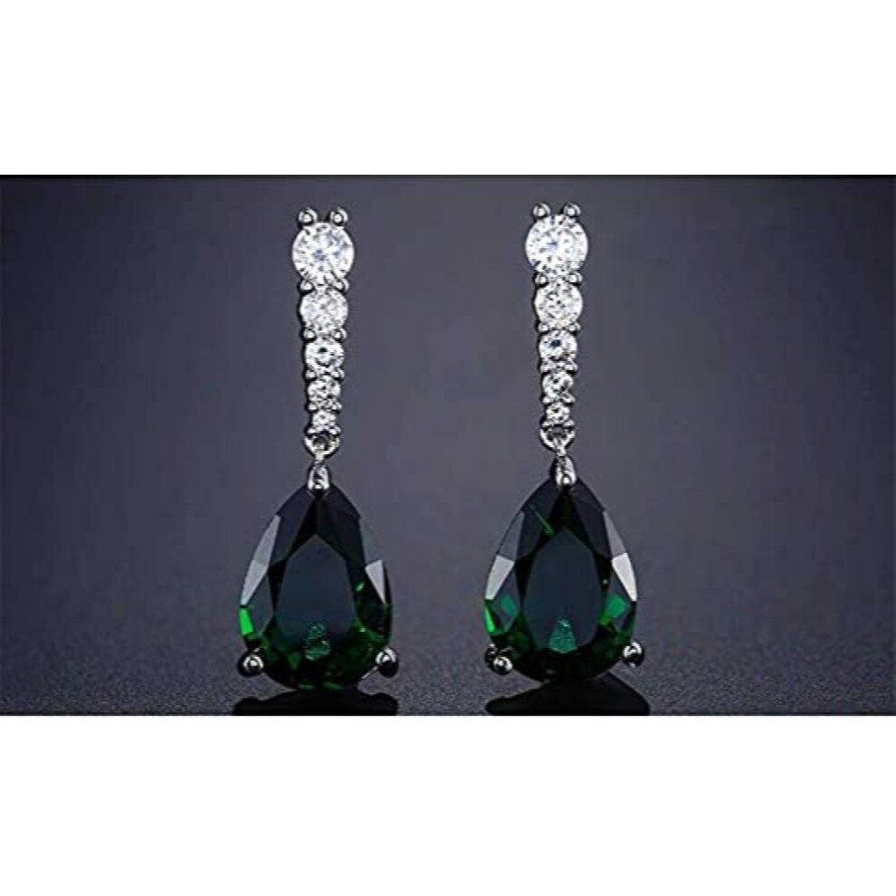 Water Drop Earrings Studded With Cubic Zirconia, Tear Jewelry, Pear Dangle, Cut Zirconia Earrings, And Dangle Earrings(Emerald) - Image 6