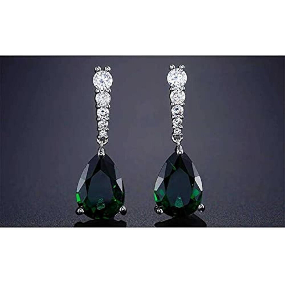 Water Drop Earrings Studded With Cubic Zirconia, Tear Jewelry, Pear Dangle, Cut Zirconia Earrings, And Dangle Earrings(Emerald) - Image 7