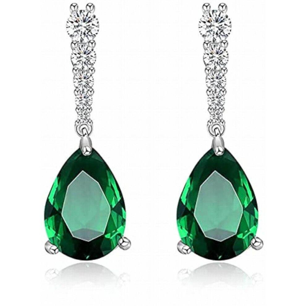 Water Drop Earrings Studded With Cubic Zirconia, Tear Jewelry, Pear Dangle, Cut Zirconia Earrings, And Dangle Earrings(Emerald)