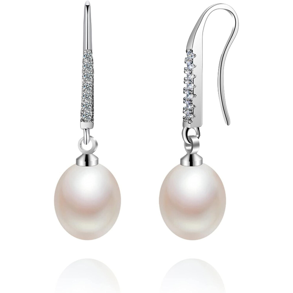 (White Gold) 18K Gold Plated S925 Sterling Silver Drop &Dangle Earrings Geniune Pearl Earrings for Girls &Women - Image 2