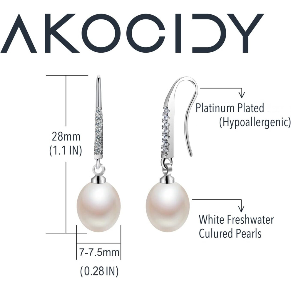 (White Gold) 18K Gold Plated S925 Sterling Silver Drop &Dangle Earrings Geniune Pearl Earrings for Girls &Women - Image 3