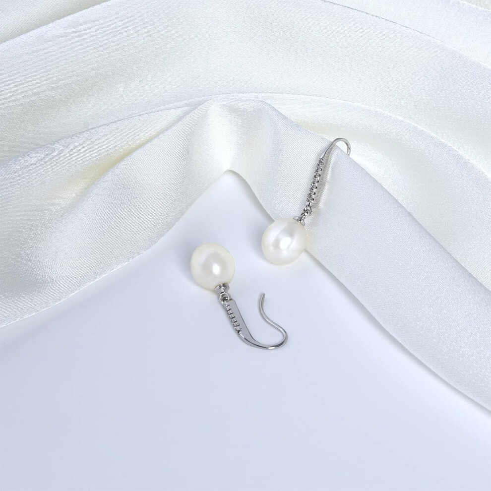 (White Gold) 18K Gold Plated S925 Sterling Silver Drop &Dangle Earrings Geniune Pearl Earrings for Girls &Women - Image 4
