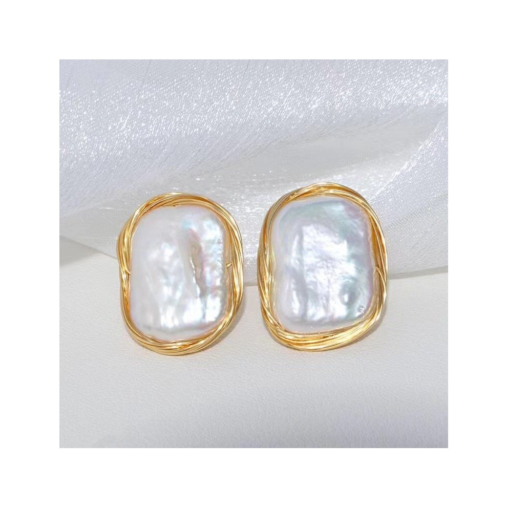 Winding Retro 925 sterling silver natural Freshwater square Baroque pearl earrings for ladies party 14-21mm EFC - Image 2