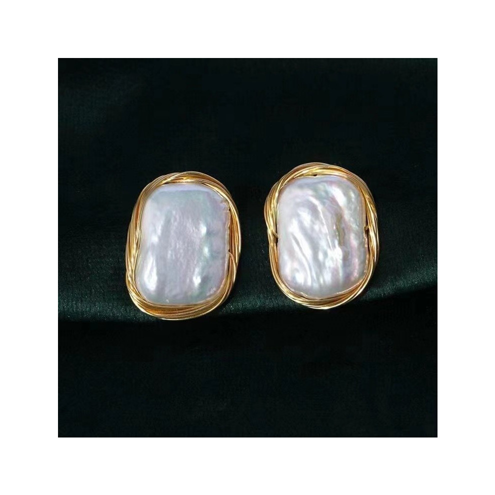 Winding Retro 925 sterling silver natural Freshwater square Baroque pearl earrings for ladies party 14-21mm EFC - Image 3