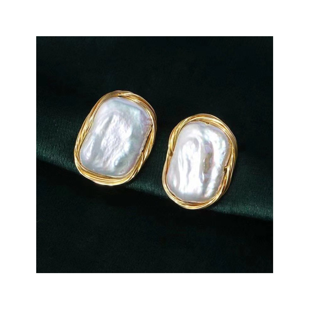 Winding Retro 925 sterling silver natural Freshwater square Baroque pearl earrings for ladies party 14-21mm EFC - Image 5