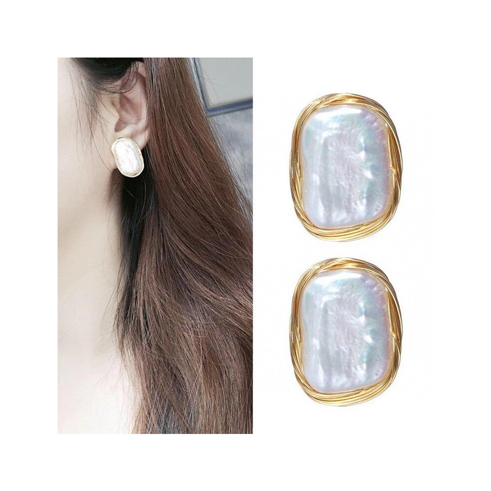 Winding Retro 925 sterling silver natural Freshwater square Baroque pearl earrings for ladies party 14-21mm EFC - Image 6